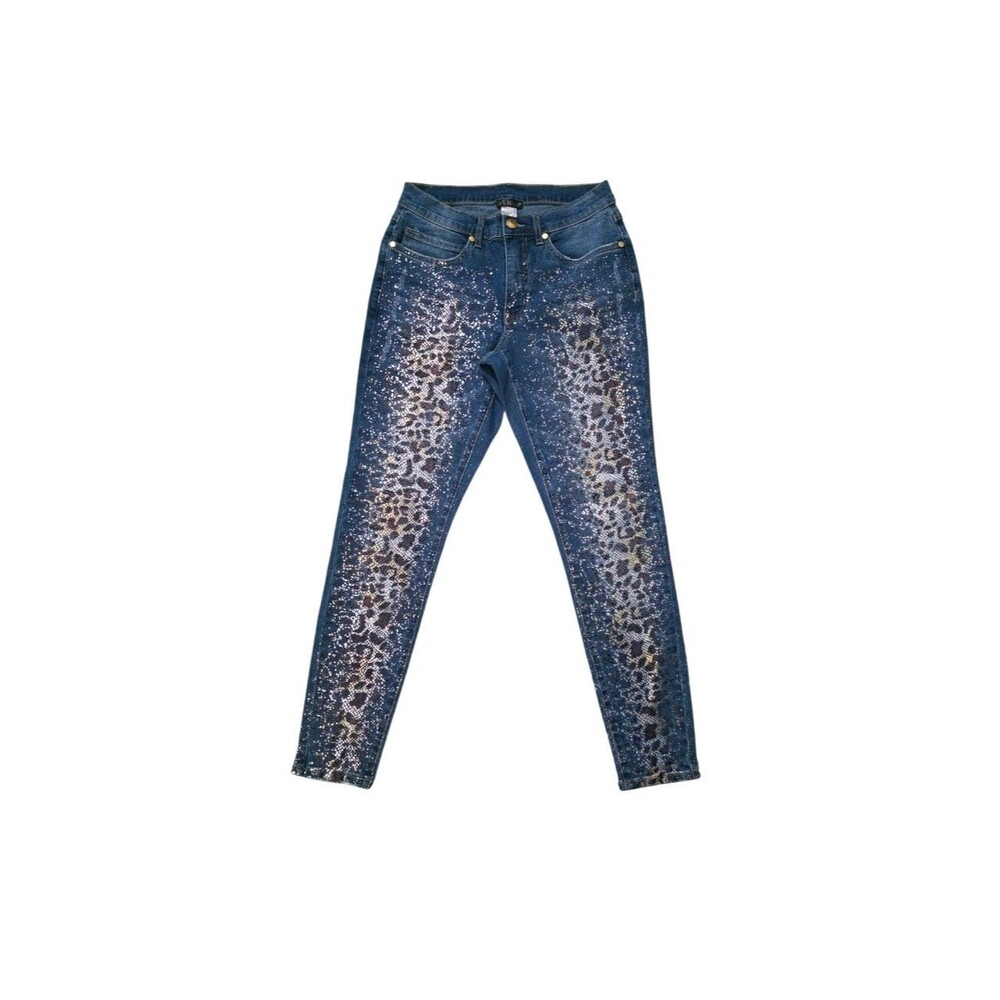 Venus Blue Jeans Women Size 6 Shimmered Leopard Print Skinny